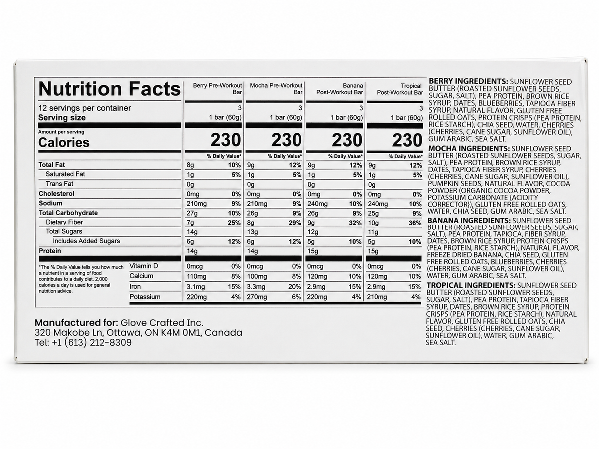 Nutrition Facts and ingredients for all four flavors